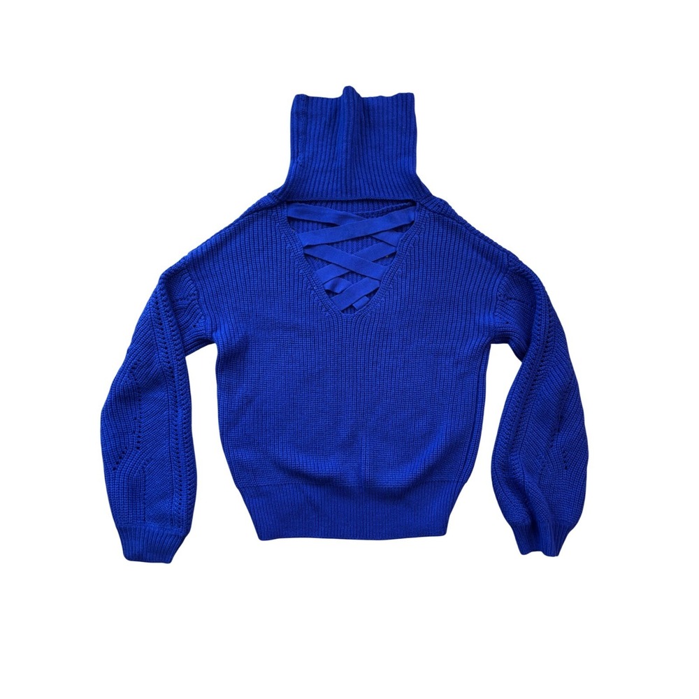 Steve Madden Blue Turtleneck Sweater Criss Cross Back Knit Pullover